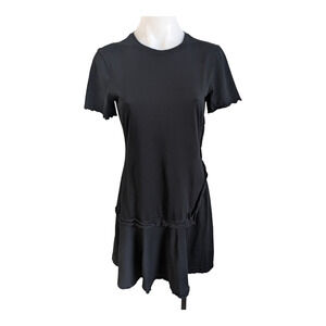 Derek Lam Denim Size Medium T-Shirt Dress Black Cotton Crew Neck Ruffled Hem